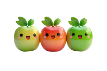 Three Adorable Cartoon Apples in a Row - Happy Fruit Characters