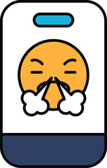 A cartoonish face with a mouth open and blowing out steam