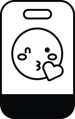 A cartoonish face with a heart and a kiss on it
