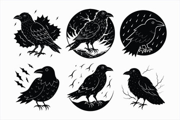 Naklejka premium Set of storm crow bird vector..