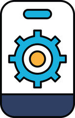 A blue and white phone with a gear on it