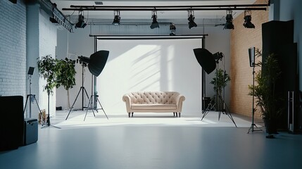 Minimalist studio setup with clean design and soft lighting, embodying modern simplicity and focus.
