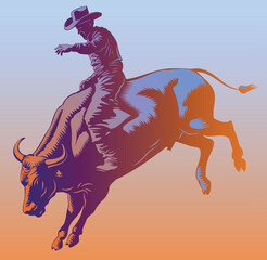 cowboy in a hat on a bucking bull
