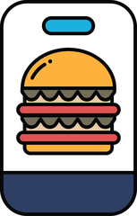 A cartoon of a hamburger with two buns and a red hot dog