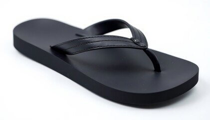 Single black flip-flop on white background, close-up view , fashion, beach