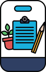 A phone with a blue clipboard and a pencil on it