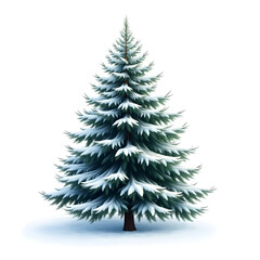 Fototapeta premium A majestic evergreen tree covered in fresh white snow, symbolizing winter, resilience, and the peaceful beauty of nature, realistic detail on white background.