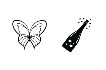 Elegant Butterfly and Champagne Celebration Graphic Design Icons