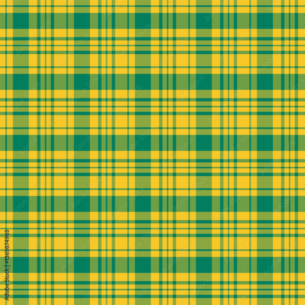 Wall mural plaid with twill weave repeat pattern.gingham seamless pattern in yellow and green.checkered tartan 