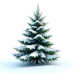 Fototapeta premium A majestic evergreen tree covered in fresh white snow, symbolizing winter, resilience, and the peaceful beauty of nature, realistic detail on white background.