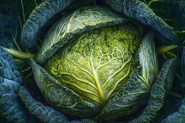 Obraz premium Closeup Green Savoy Cabbage Vegetable Farm Fresh
