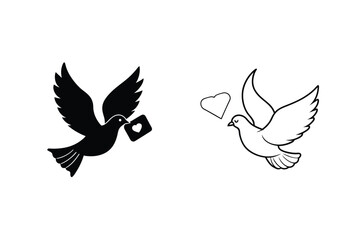 Two Doves One Carrying Message, One with Love Hearts