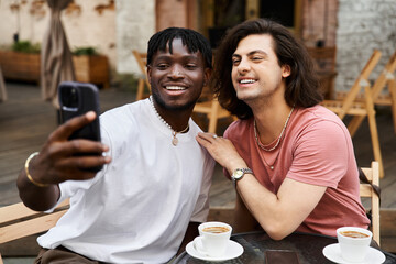 Enjoying a beautiful moment together at a cozy cafe with laughter and love in the air