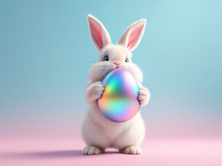 Obraz premium easter bunny with shining rainbow colors egg