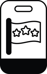A black and white image of a flag with three stars and a refrigerator