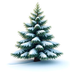Fototapeta premium A majestic evergreen tree covered in fresh white snow, symbolizing winter, resilience, and the peaceful beauty of nature, realistic detail on white background.