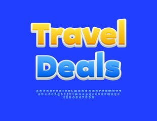 Vector Touristic poster Travel Deals. Decorative Blue Font. Creative Alphabet Letters, Numbers and Symbols