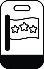A black and white image of a flag with three stars and a refrigerator