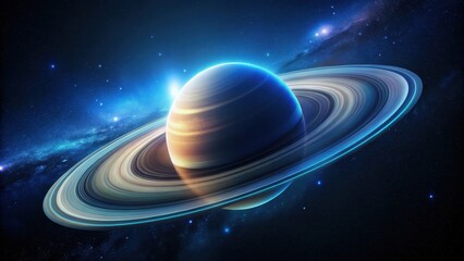 A celestial body with prominent rings, orbiting within a vast, star-studded cosmic expanse