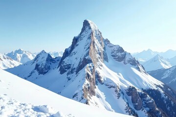 Obraz premium Snow-covered mountain peak, stark white, sunlit texture , peaceful, landscape