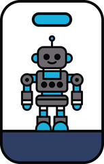 A robot is standing in a clear case