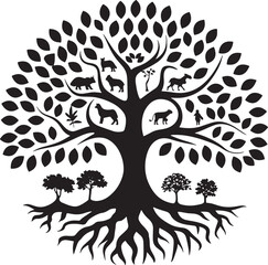 Tree of Life tribal black vector on white background.