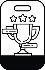 A black and white image of a trophy with three stars on it