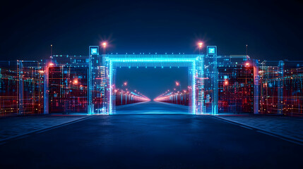 Fototapeta premium Futuristic Neon City Gateway At Night