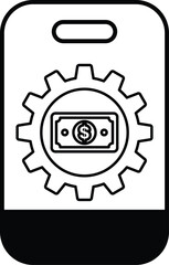 A black and white image of a phone with a dollar sign on it