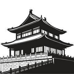 Black Chinese house building silhouette vector illustration