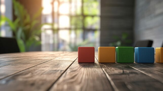 Exploring the Business Model Canvas with Three Wooden Blocks on a Table for Strategy Development