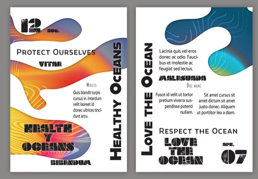 Flyer A4 Ocean Wavy Abstract Shape Whte Background