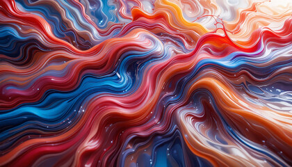 Vibrant abstract waves of color flow seamlessly, creating mesmerizing visual experience. rich hues of red, blue, and orange intertwine, evoking sense of movement and depth