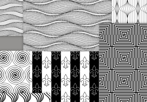 Seamless Pattern Collection with Simple Black and White Geometric Shapes