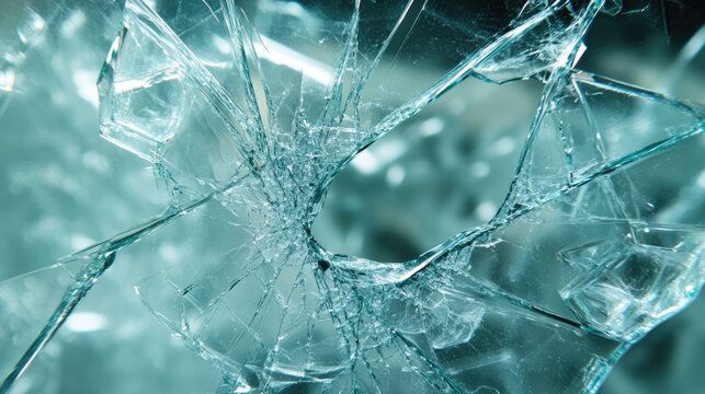 Zerbrochenes Glas. Shattered Glass with Sharp Shards and Broken Chips