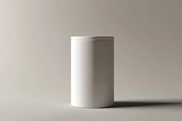 Tall White Cylinder Shape with Lid on Neutral Backdrop Subtle Lighting