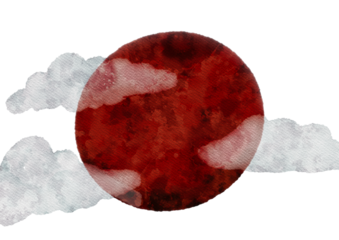 Blood moon with watercolor and texture paper