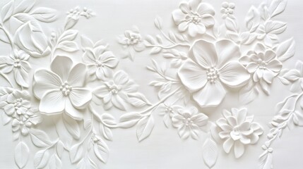 3D Floral Embossed White Pattern