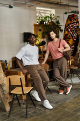 Two handsome men enjoying a romantic date at a cozy cafe in the afternoon sunshine