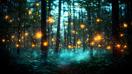 Magical Glowing Forest At Night