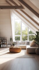 Fototapeta premium A modern minimalist attic living room.