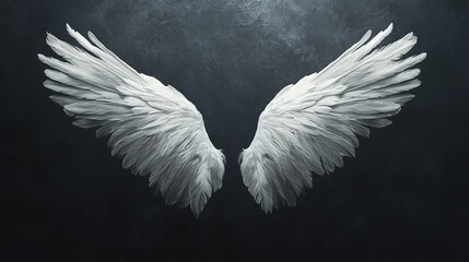 Angel wings with intricate feather details, radiating a serene and ethereal presence.
