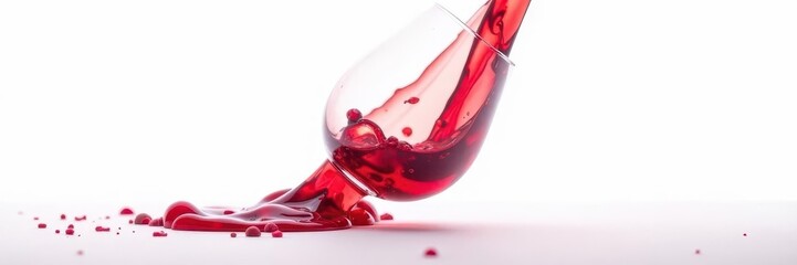 Crimson red wine poured, swirling in glass on white , macro, deep red
