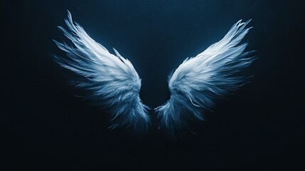 Angel wings with intricate feather details, radiating a serene and ethereal presence.

