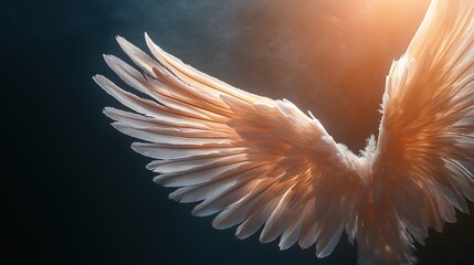 Angel wings with intricate feather details, radiating a serene and ethereal presence.
