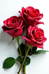Elegant arrangement of deep red roses, isolated, pure white background, red rose bouquet, Valentine