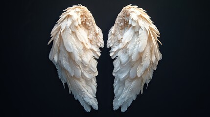 Angel wings with intricate feather details, radiating a serene and ethereal presence.
