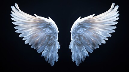 Angel wings with intricate feather details, radiating a serene and ethereal presence.
