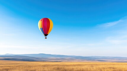 Naklejka premium Colorful hot air balloon soaring above a golden field