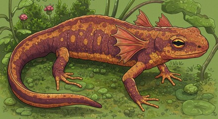 Obraz premium Colorful illustrated salamander in a lush, vibrant, and whimsical setting